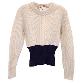 Zweifarbiger Zopfmusterpullover von Alexander McQueen aus cremefarbener Wolle Weiß Roh