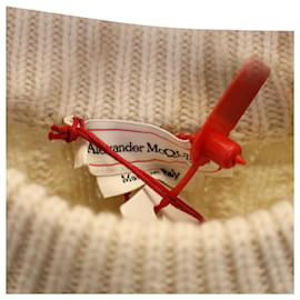 Alexander Mcqueen-Alexander McQueen Pull en maille torsadée bicolore en laine crème-Blanc,Écru