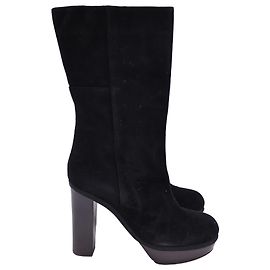 Marni Bottes à Talons Mi-Mollets en Daim Noir Noir