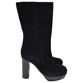 Marni-Marni Mid Calf Heeled Boots in Black Suede-Black