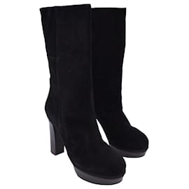 Marni-Marni Mid Calf Heeled Boots in Black Suede-Black