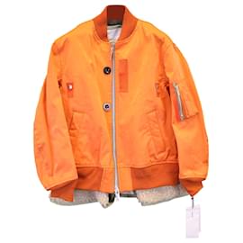 Sacai-Sacai Layered Faux-Suede Bomber Jacket in Orange Polyester-Orange