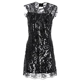 Sandro-Sandro Embellished Sequin Mini Dress in Black Polyester-Black