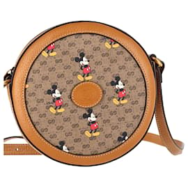 Gucci-Gucci x Disney Mini GG Supreme Round Shoulder Bag in Brown Canvas and Leather-Brown