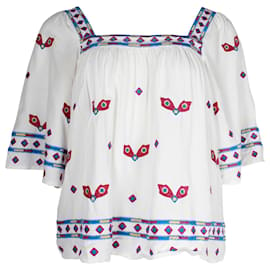 Ba&Sh-Ba&Sh Jay Embroidered Square Neck Blouse in White Viscose-White