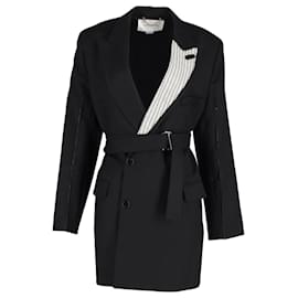 Victoria Beckham-Victoria Beckham minivestido estilo blazer con botonadura forrada en mezcla de lana negra-Negro