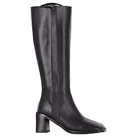 The row-The Row Patch Knee-High Square-Toe Boots in Black Leather-Black