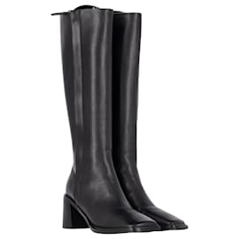 The row-The Row Patch Knee-High Square-Toe Boots in Black Leather-Black