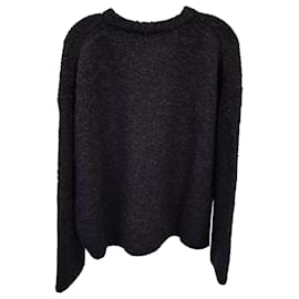 Totême-Totême Boxy Bouclé Knit Sweater in Black Wool Blend-Black