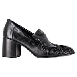 The row-The Row Pleated Loafer Pumps in Black Leather-Black