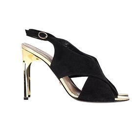 Diane Von Furstenberg Cross Strap High Heel Sandals in Black Suede Black