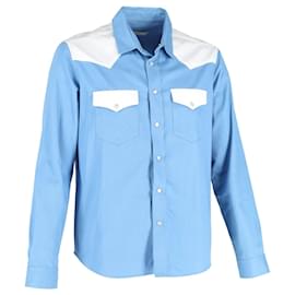 Ami Paris-Ami Western Style Long-Sleeved Shirt in Blue and White Cotton-Blue