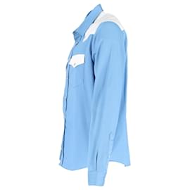 Ami Paris-Camicia Ami stile western a maniche lunghe in cotone blu e bianco-Blu