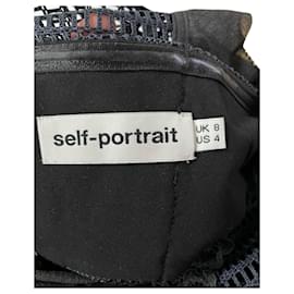 Self portrait-Abito in pizzo plissettato senza maniche con autoritratto in poliestere blu navy-Blu navy