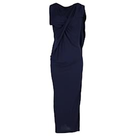 Peter Pilotto-Peter Pilotto Draped Sleeveless Gown in Navy Blue Cotton-Navy blue