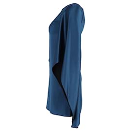 Saint Laurent-Saint Laurent Mini-robe à manches évasées en soie bleue-Bleu