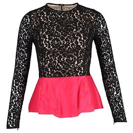 Michael Kors Collection Peplum Top in Black Viscose Lace Black