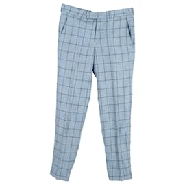 Alexander Mcqueen-Alexander McQueen Window-Pane Check Trousers in Light Blue Wool-Blue,Light blue