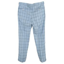 Alexander Mcqueen-Alexander McQueen Window-Pane Check Trousers in Light Blue Wool-Blue,Light blue