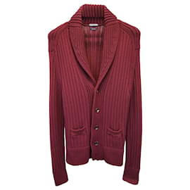 Tom Ford-Tom Ford  Slim-Fit Shawl-Collar Ribbed Cardigan in Burgundy Wool-Dark red
