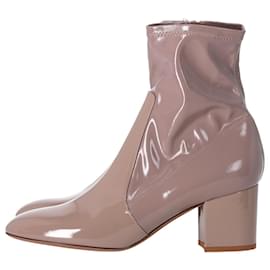 Valentino Garavani-Valentino Block Heel Ankle Boots in Beige Patent Leather-Brown,Beige