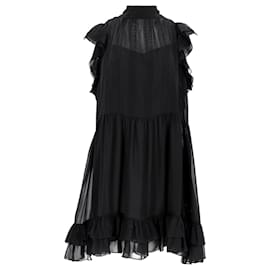 Ulla Johnson-Ulla Johnson Remy Ruffled Mini Dress in Black Silk-Black