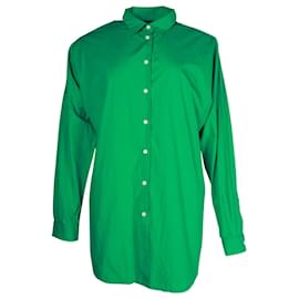 Maje-Maje Camicile Oversized Button-Up Shirt in Green Cotton Poplin-Green