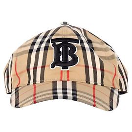 Boné de beisebol Oxford xadrez com logotipo Burberry em algodão bege Bege