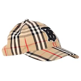 Burberry-Burberry Logo-Embroidered Checked Oxford Baseball Cap in Beige Cotton-Beige