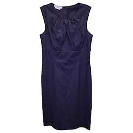 Prada-Prada Gathered Sleeveless Sheath Dress in Navy Blue Polyester Viscose-Navy blue