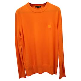 Acne-Acne Studios Face Patch Crewneck Sweater in Orange Wool-Orange