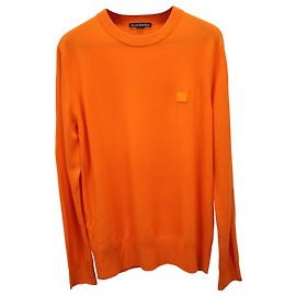 Acne Studios Pull ras du cou avec patch visage en laine orange Orange