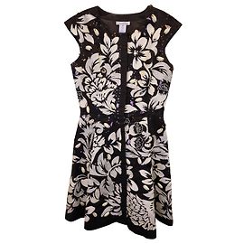 Vestido sem mangas com enfeites florais Oscar de la Renta em seda marrom Marrom