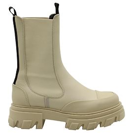 Botines gruesos Ganni en cuero color crema Blanco Crudo