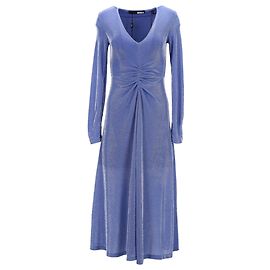Autre Marque Rotate Birger Christensen Sierra Ruched Metallic Midikleid aus blauem Polyamid Blau