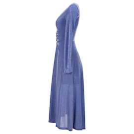 Autre Marque-Rotate Birger Christensen Sierra Ruched Metallic Midi Dress in Blue Polyamide-Blue