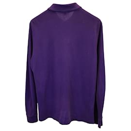 Burberry-Burberry Long Sleeve Polo Shirt in Purple Cotton-Purple