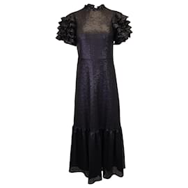 Sea New York-Sea New York Rachelle Ruffle-Sleeve Sequined Gown In Black Polyester-Black