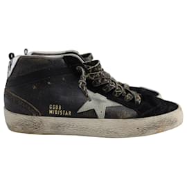 Golden Goose-Golden Goose Mid Star Shiny Upper and Spur Suede Sneakers in Black Leather-Black