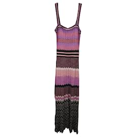 Sandro-Sandro Sonya Chevron Stretch Knit Midi Dress in Multicolor Viscose-Pink