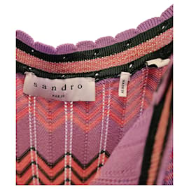 Sandro-Vestido Midi Sandro Sonya Chevron Stretch Knit em Viscose Multicolor-Rosa