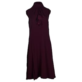 Prada-Prada Ruffled Sleeveless Dress in Burgundy Polyester-Dark red