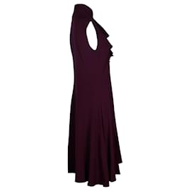 Prada-Prada Ruffled Sleeveless Dress in Burgundy Polyester-Dark red