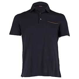 Ermenegildo Zegna-Ermenegildo Zegna Short-Sleeve Polo Shirt in Navy Blue Cotton-Navy blue