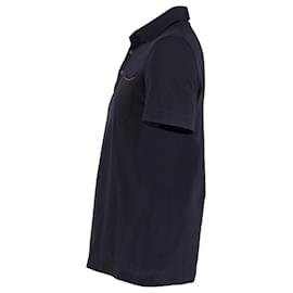 Ermenegildo Zegna-Ermenegildo Zegna Short-Sleeve Polo Shirt in Navy Blue Cotton-Navy blue