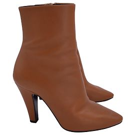 Yves Saint Laurent Saint Laurent Stiefeletten mit mandelförmiger Spitze aus hellbraunem Kalbsleder Braun Beige