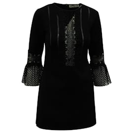 Self portrait-Self-Portrait Lace Trim Dress with Flounce Sleeves in Black Polyester-Black