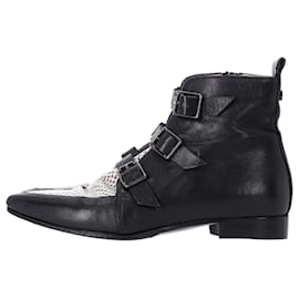 Jimmy Choo-Jimmy Choo Marlin Snake Print Ankle Boots in Black Leather-Black