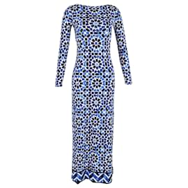 Michael Kors-Michael Kors Printed Stretch Maxi Dress with Slit in Blue Polyester-Other