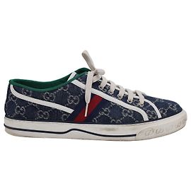 Gucci Tennis 1977 Webbing-Trimmed Monogrammed Sneakers in Blue Denim Blue